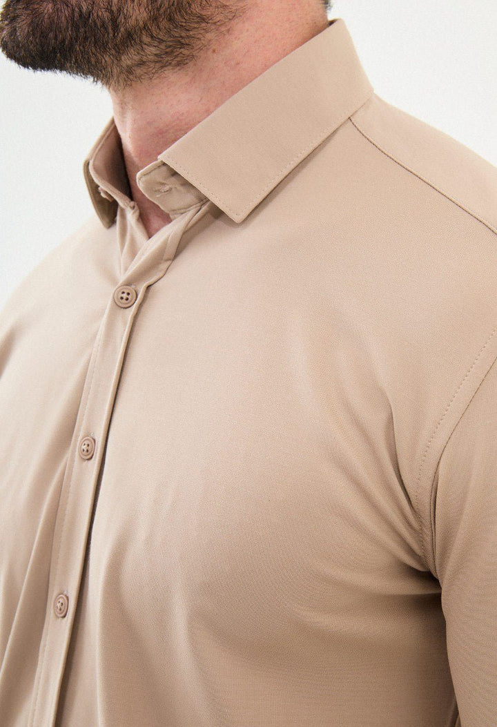 Special Design Slim Fit Beige Shirt