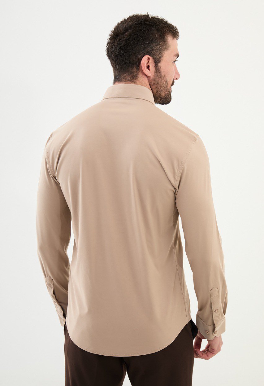 Special Design Slim Fit Beige Shirt