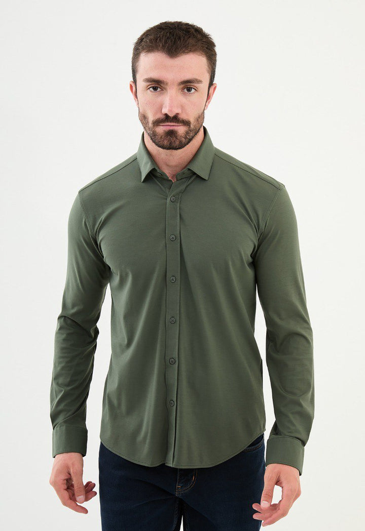 Special Design Slim Fit Green Shirt