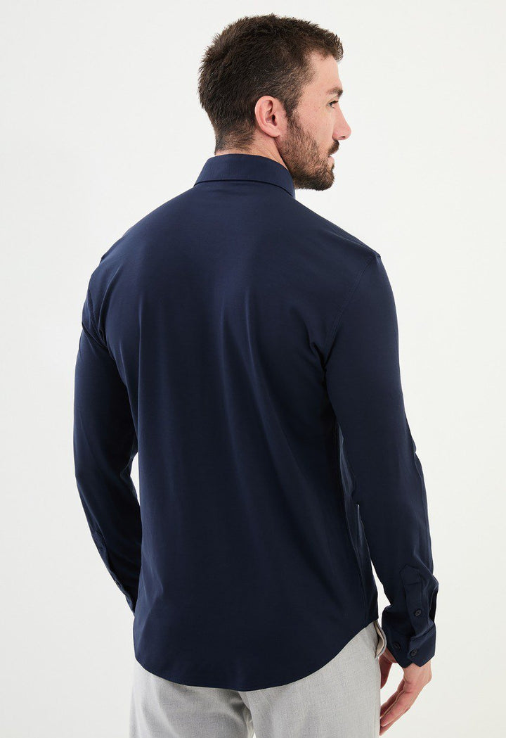 Special Design Slim Fit Navy Blue Shirt