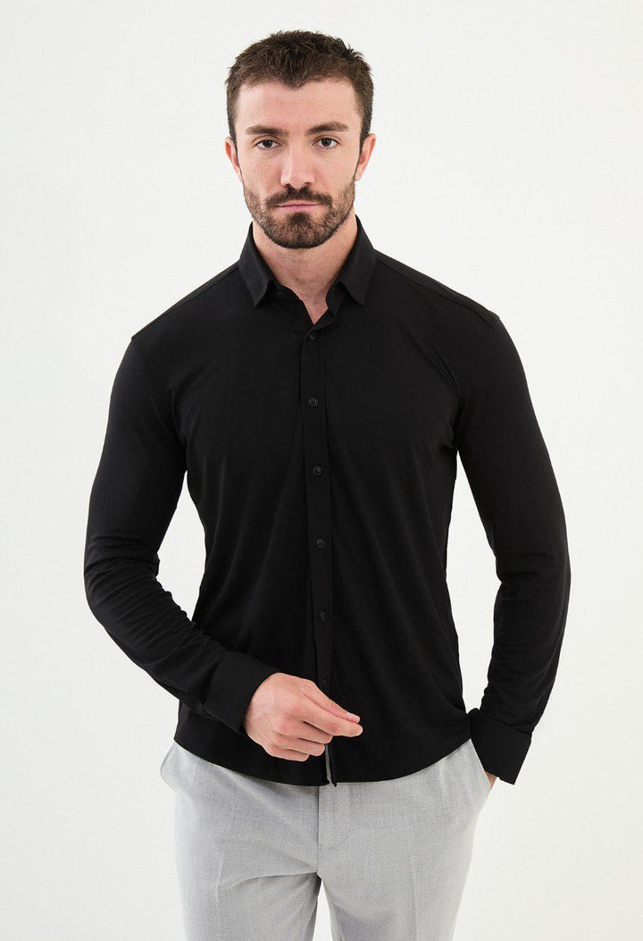 Special Design Slim Fit Black Shirt