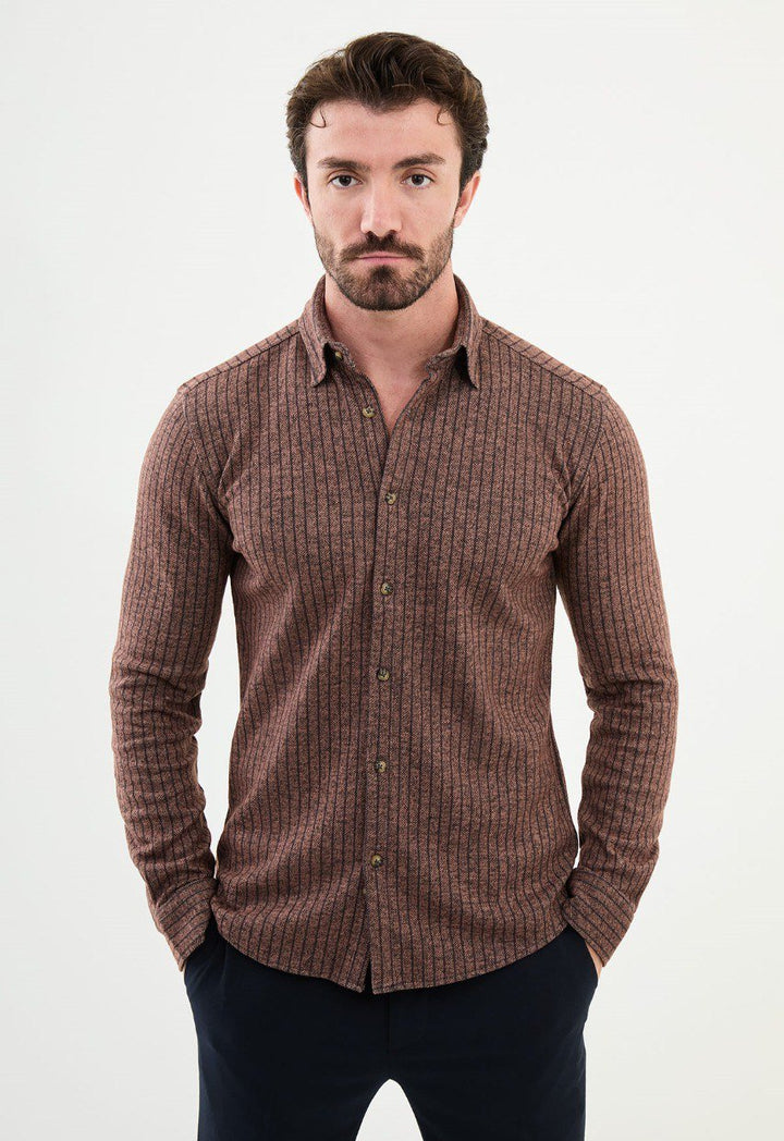 Special Design Slim Fit Brown Shirt