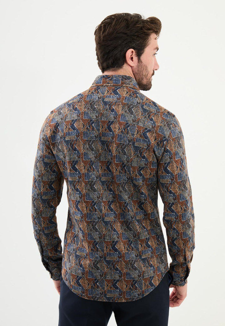 Special Design Slim Fit Camel-Blue Shirt