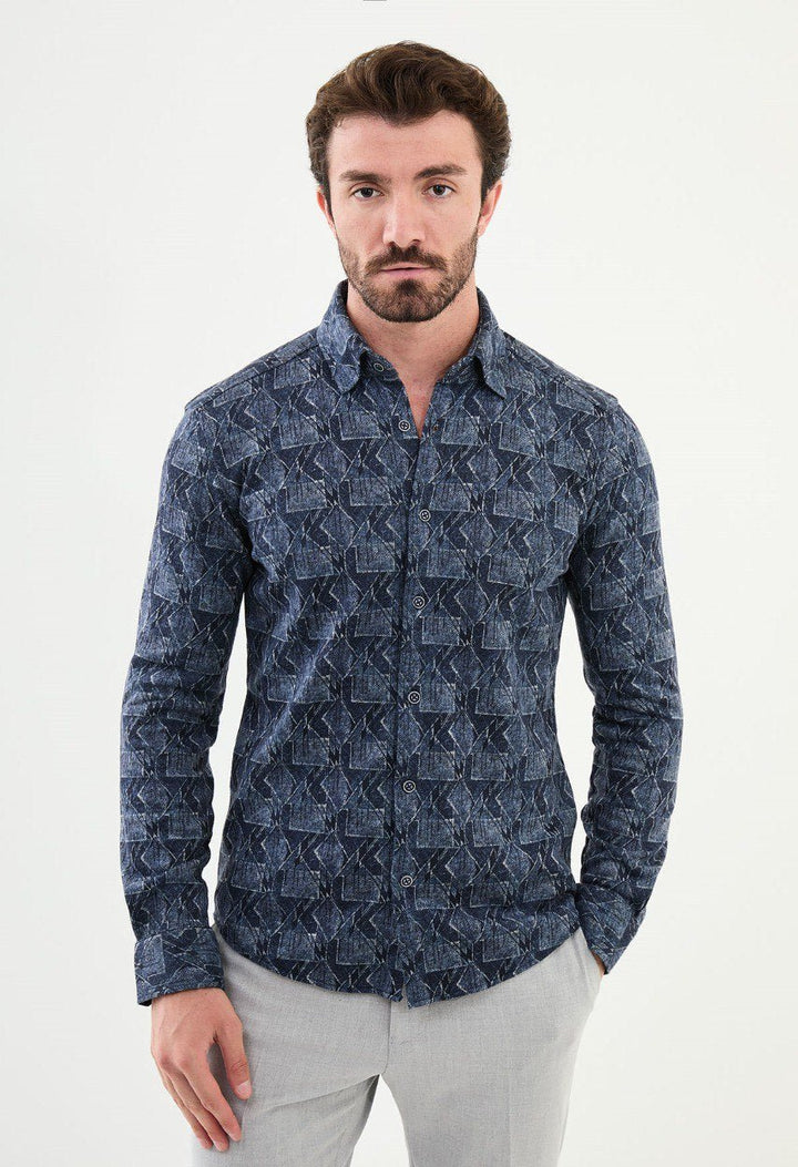 Special Design Slim Fit Navy Blue Shirt