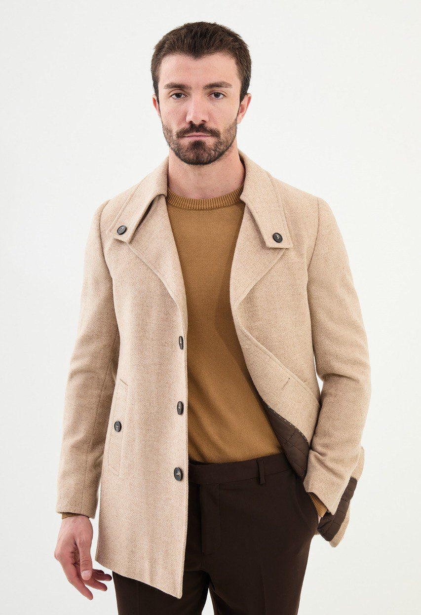 Special Design Slim Fit Beige Coat