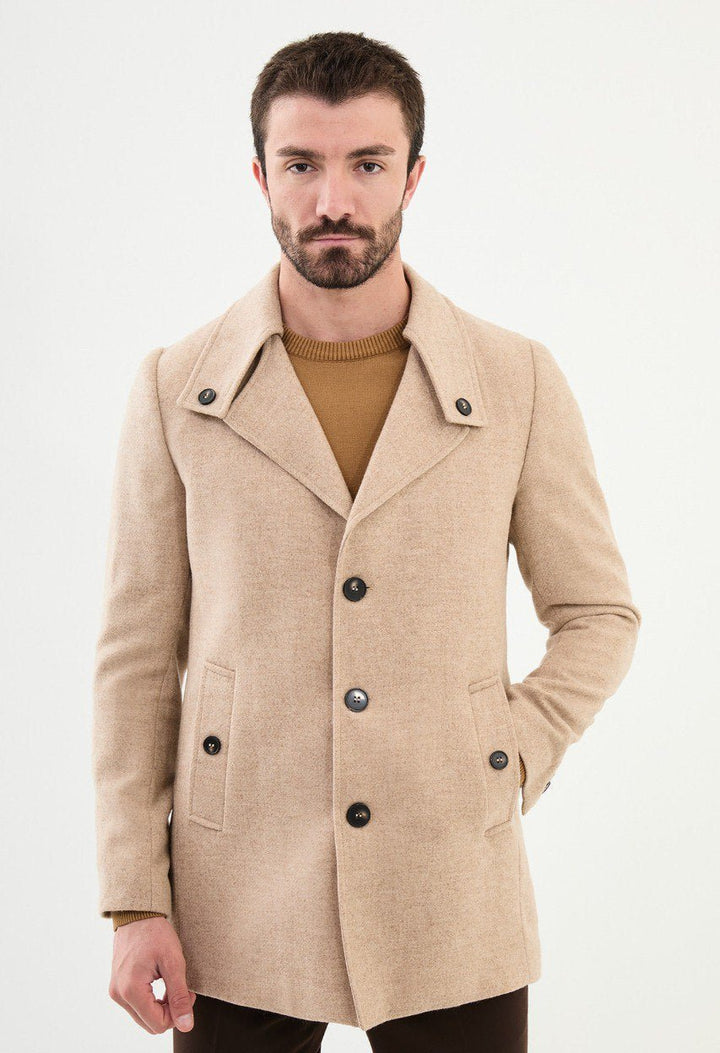 Special Design Slim Fit Beige Coat