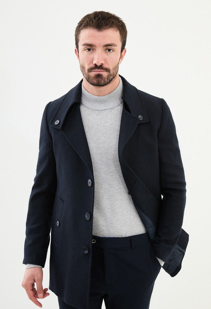 Special Design Slim Fit Navy Blue Coat