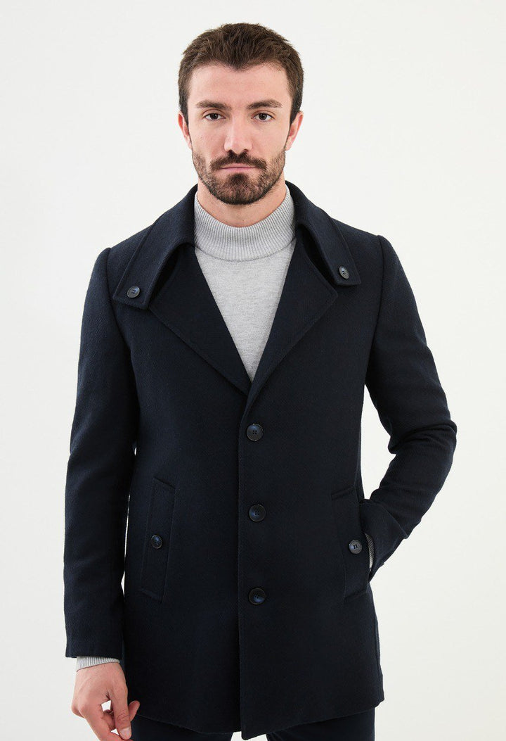 Special Design Slim Fit Navy Blue Coat