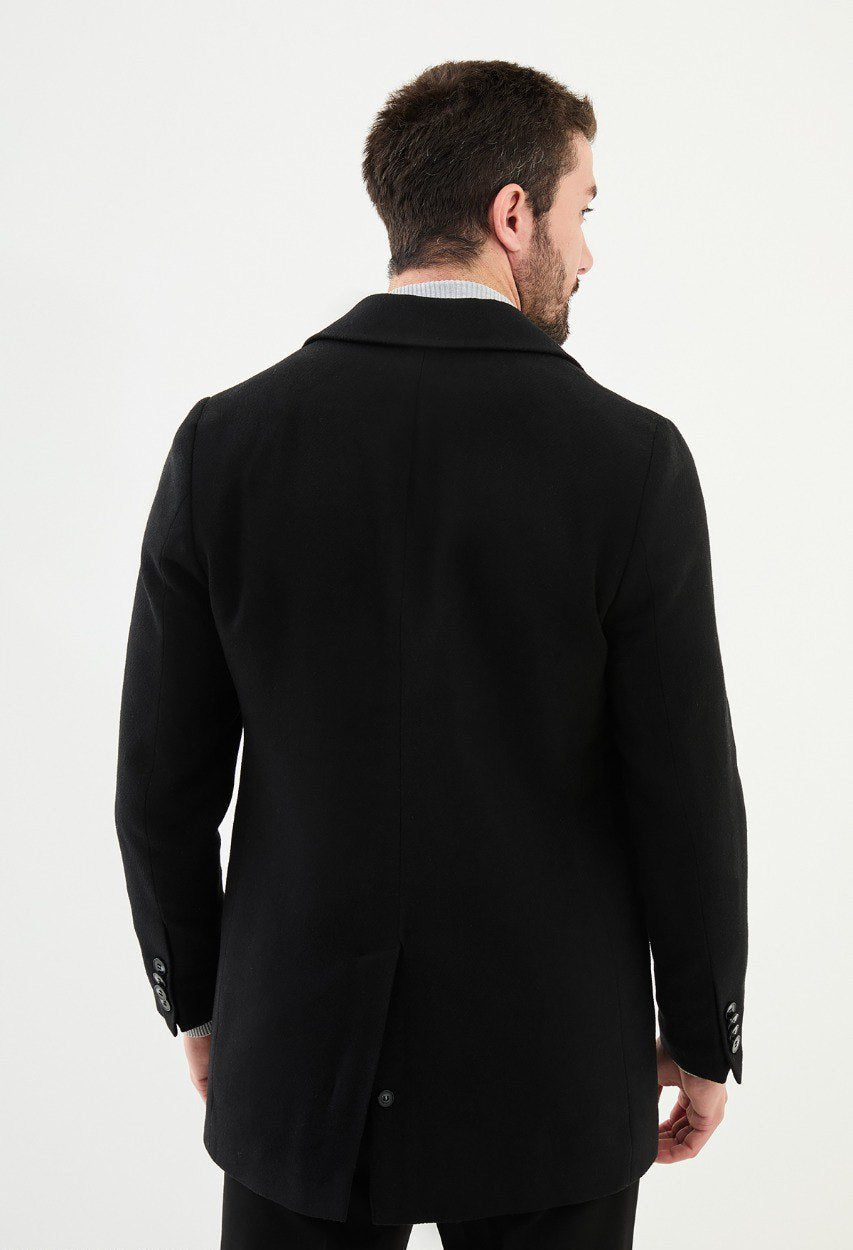 Special Design Slim Fit Black Coat