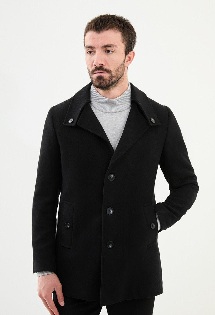 Special Design Slim Fit Black Coat