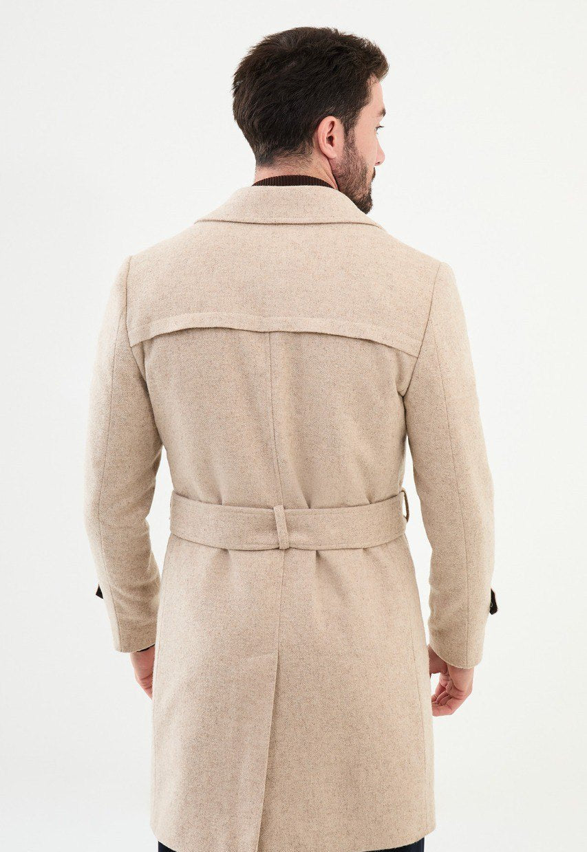 Special Design Slim Fit Beige Coat