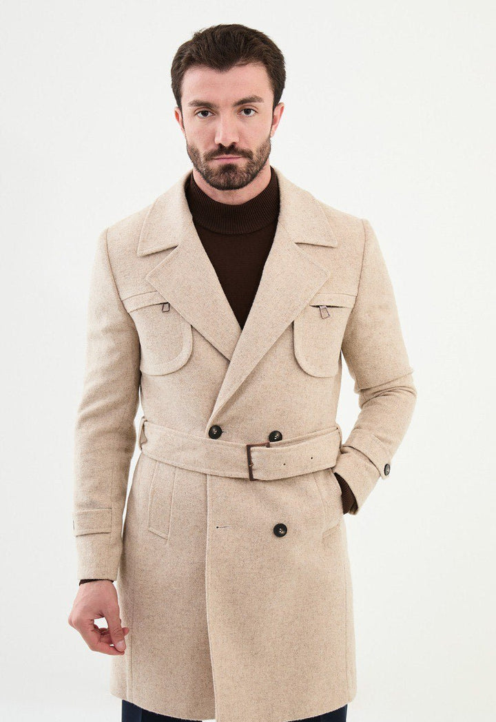 Special Design Slim Fit Beige Coat