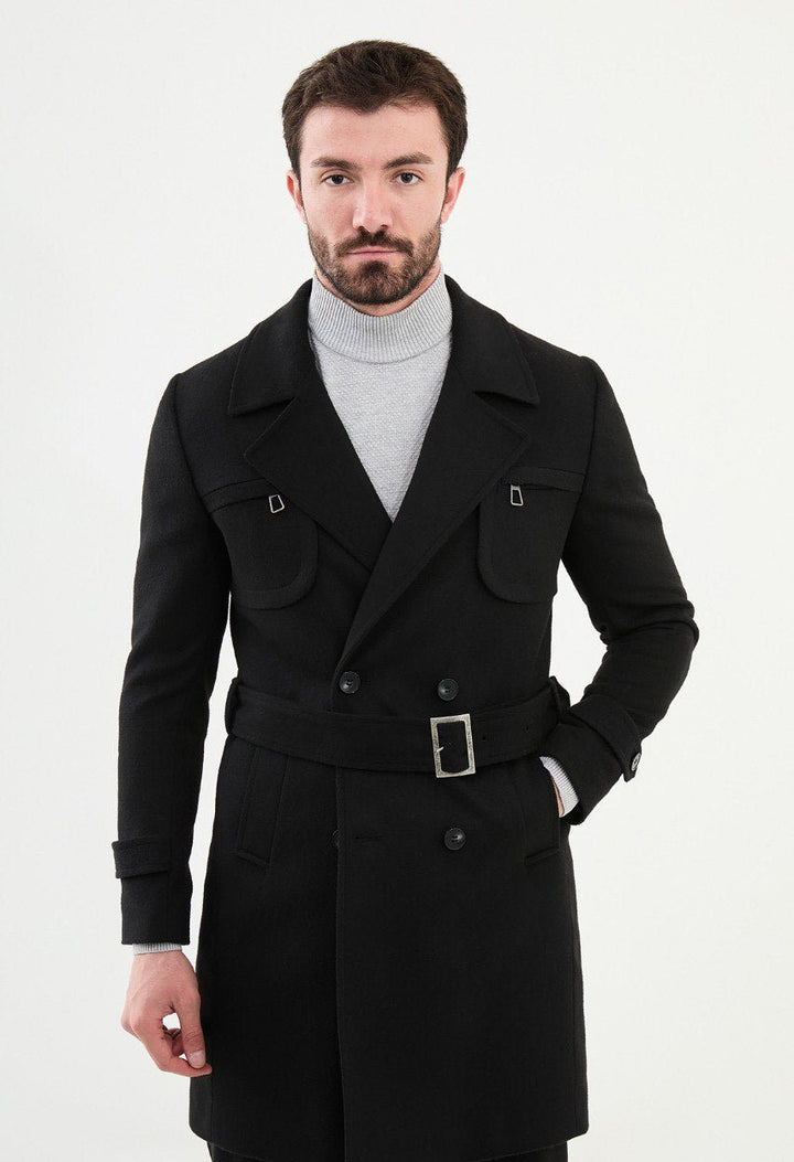 Special Design Slim Fit Black Coat