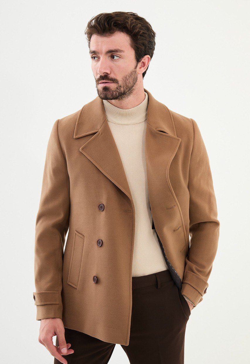 Special Design Slim Fit Camel Coat