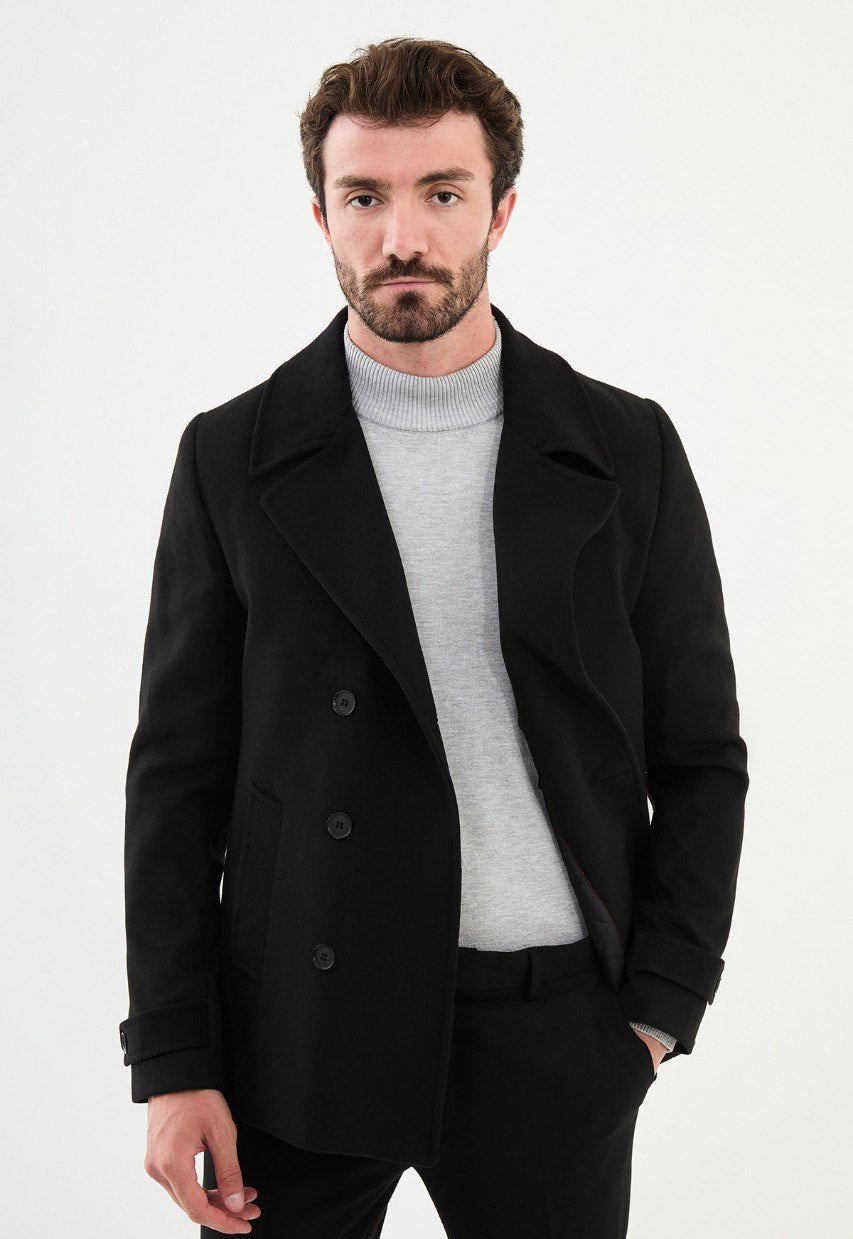 Special Design Slim Fit Black Coat