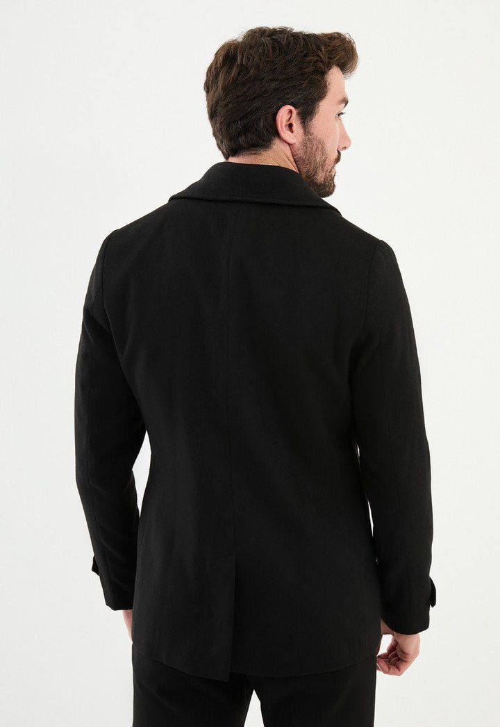 Special Design Slim Fit Black Coat