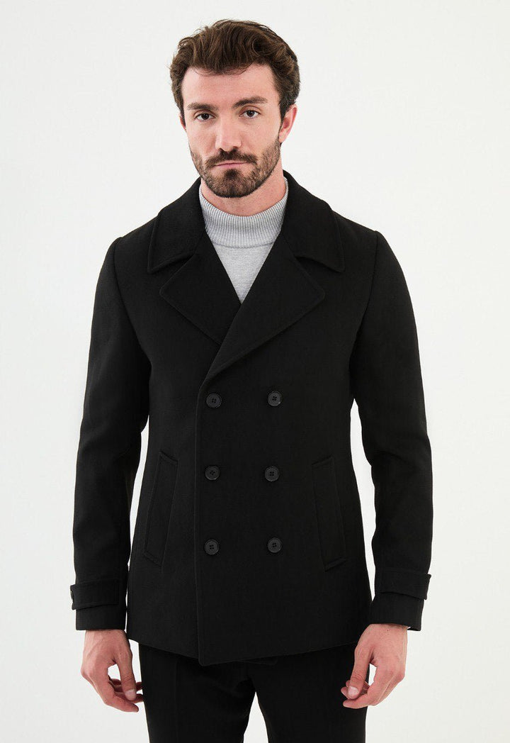 Special Design Slim Fit Black Coat