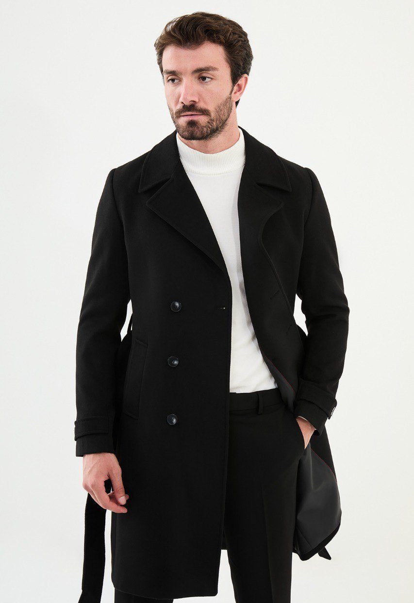 Special Design Slim Fit Black Coat