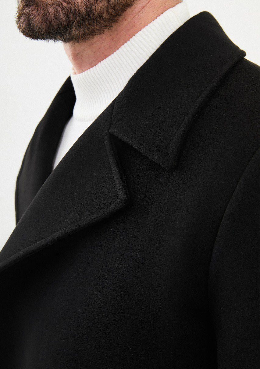 Special Design Slim Fit Black Coat