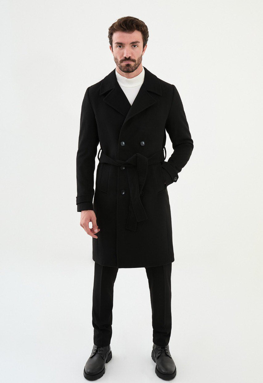 Special Design Slim Fit Black Coat