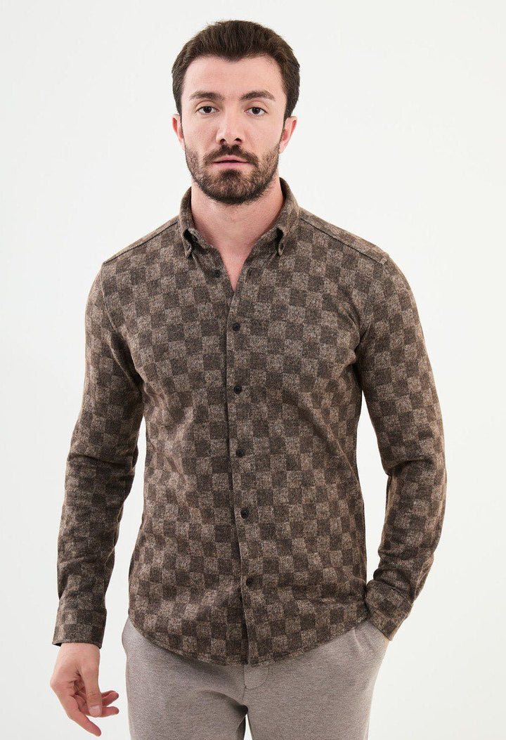 Special Design Slim Fit Brown Shirt