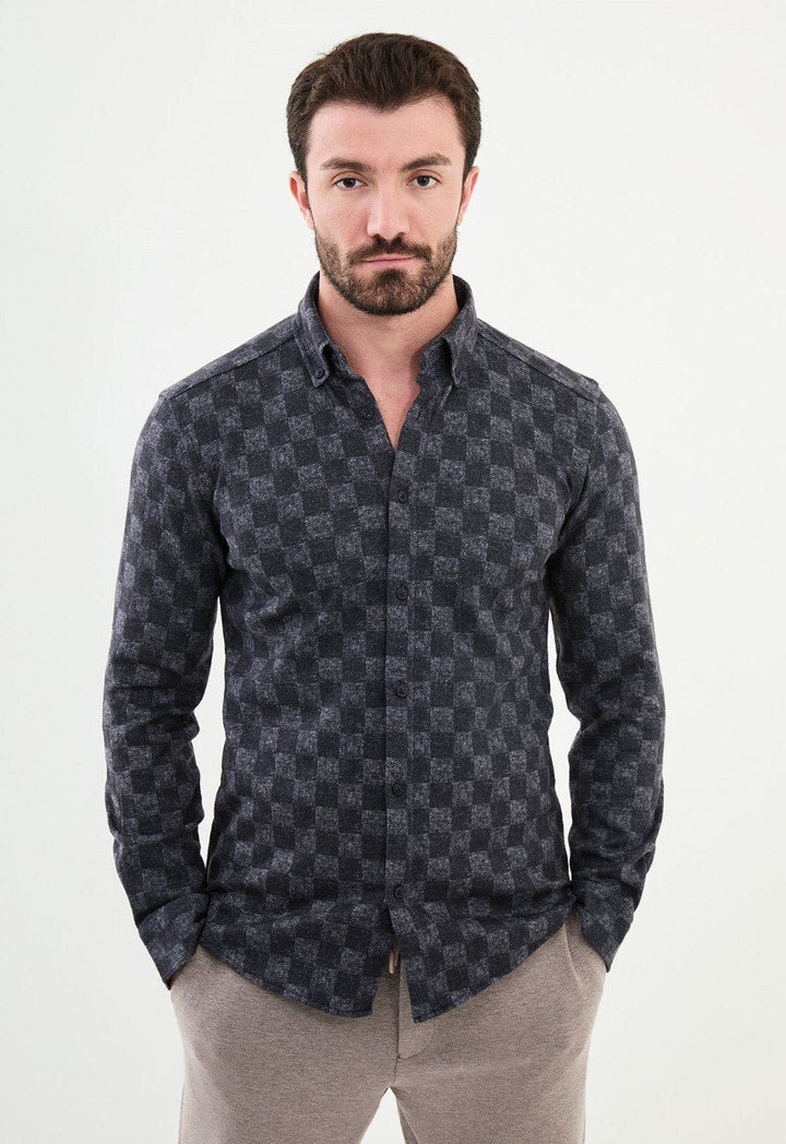 Special Design Slim Fit Dark Gray Shirt