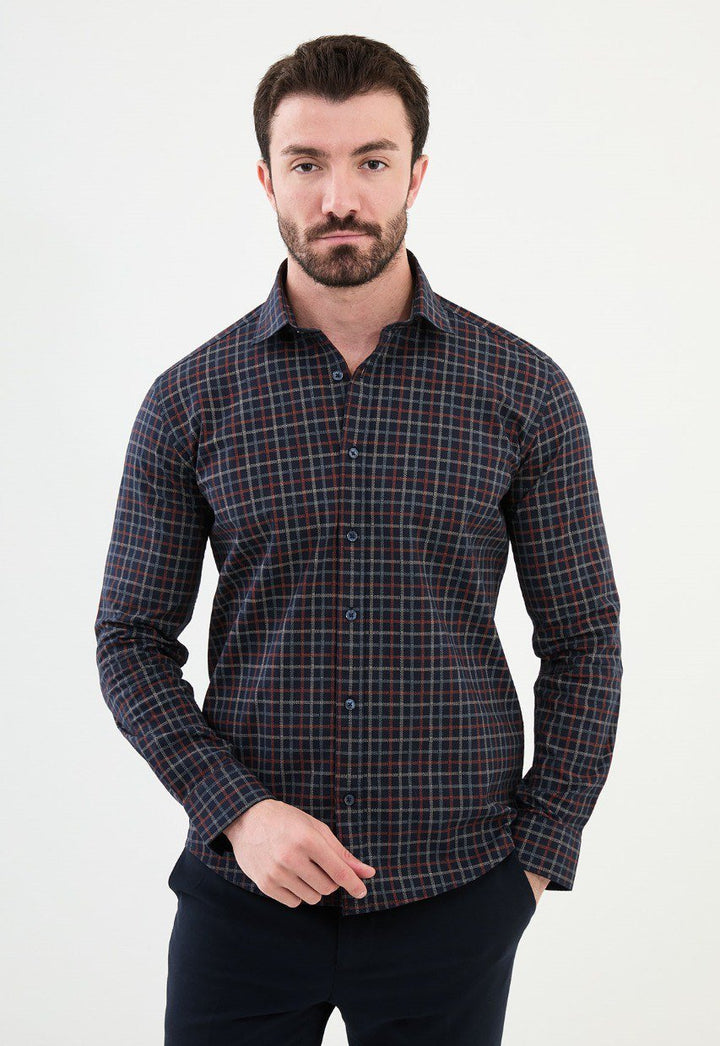 Special Design Slim Fit Navy Blue-Tile Shirt