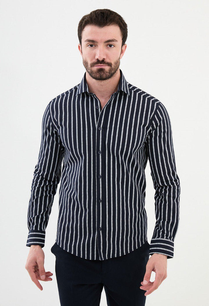 Special Design Slim Fit Black-White Shirt