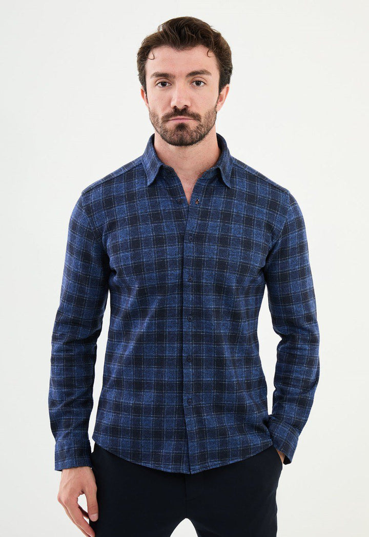 Special Design Slim Fit Dark Blue Shirt