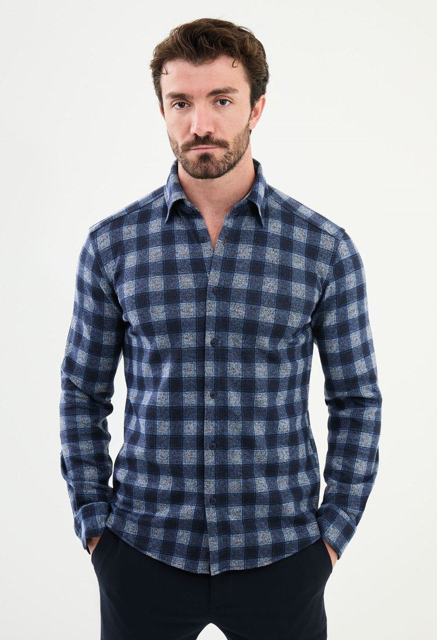 Special Design Slim Fit Navy Blue-White Shirt