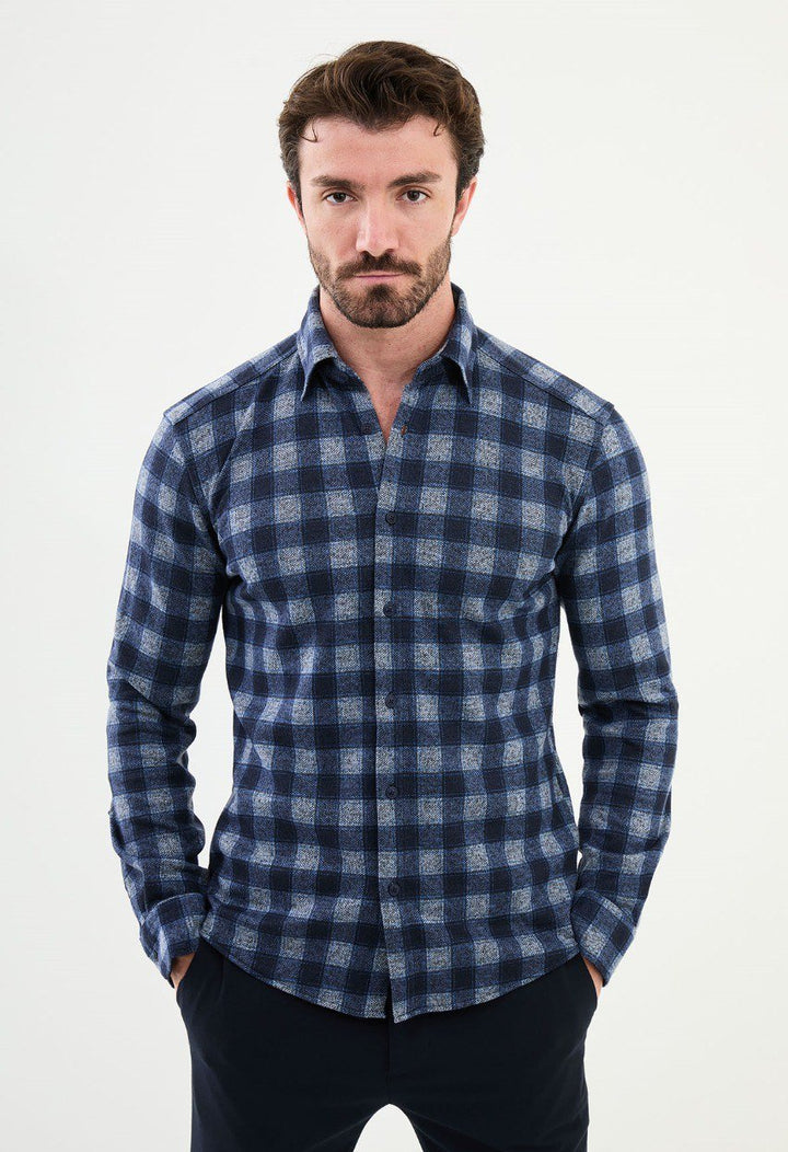 Special Design Slim Fit Navy Blue-White Shirt