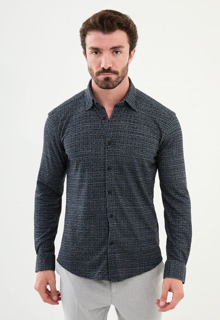 Special Design Slim Fit Navy Blue Shirt