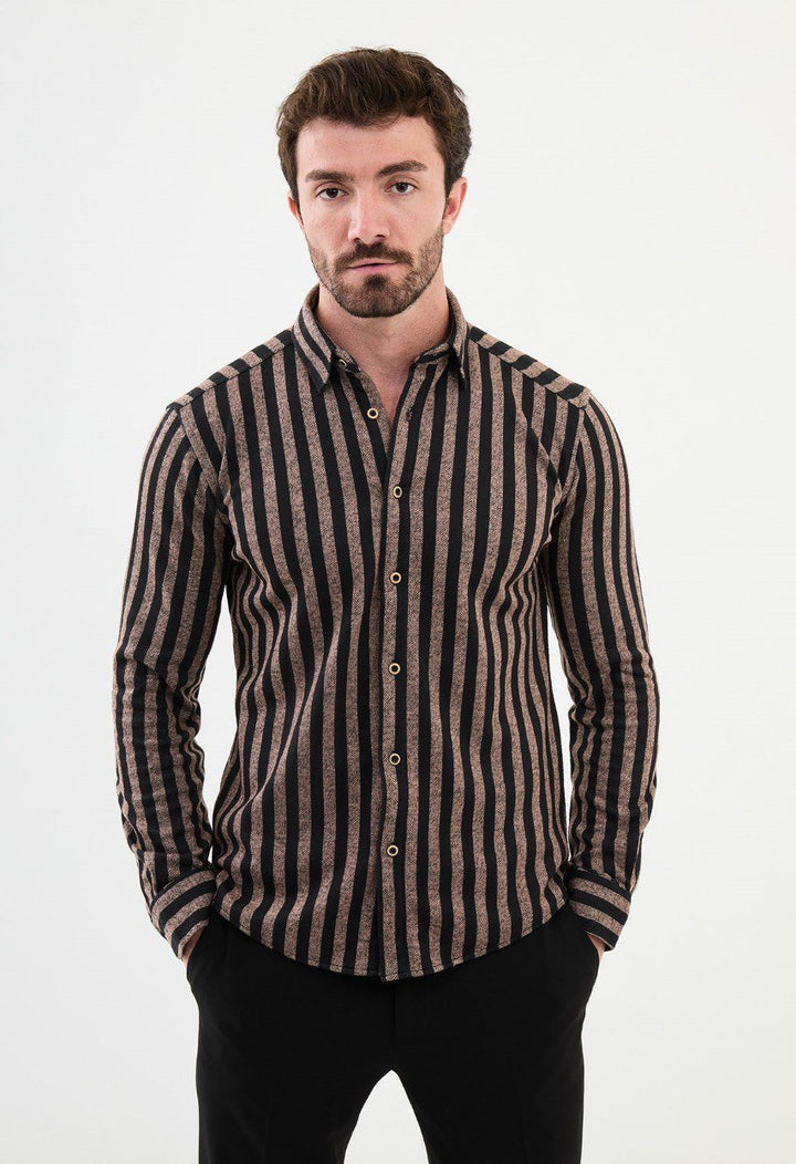 Special Design Slim Fit Beige-Black Shirt