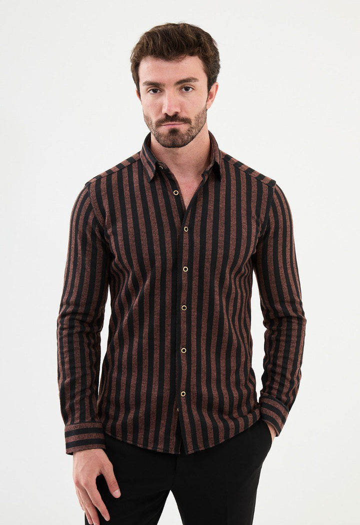 Special Design Slim Fit Brown Shirt