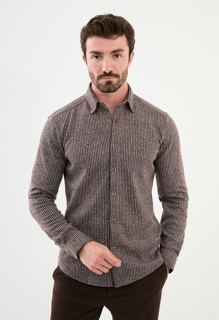 Special Design Slim Fit Brown Shirt