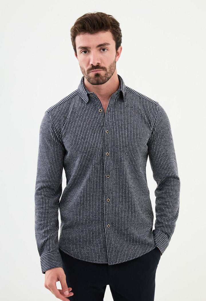 Special Design Slim Fit Navy Blue-Gray Shirt