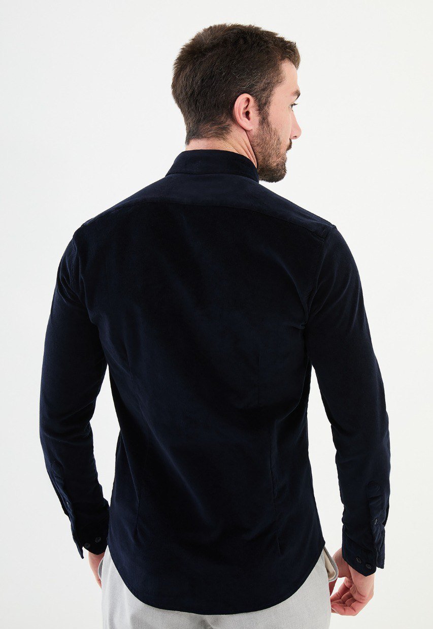 Special Design Slim Fit Dark Blue Shirt