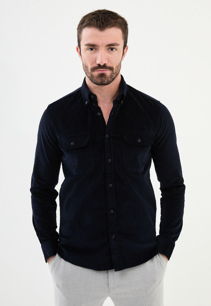 Special Design Slim Fit Dark Blue Shirt