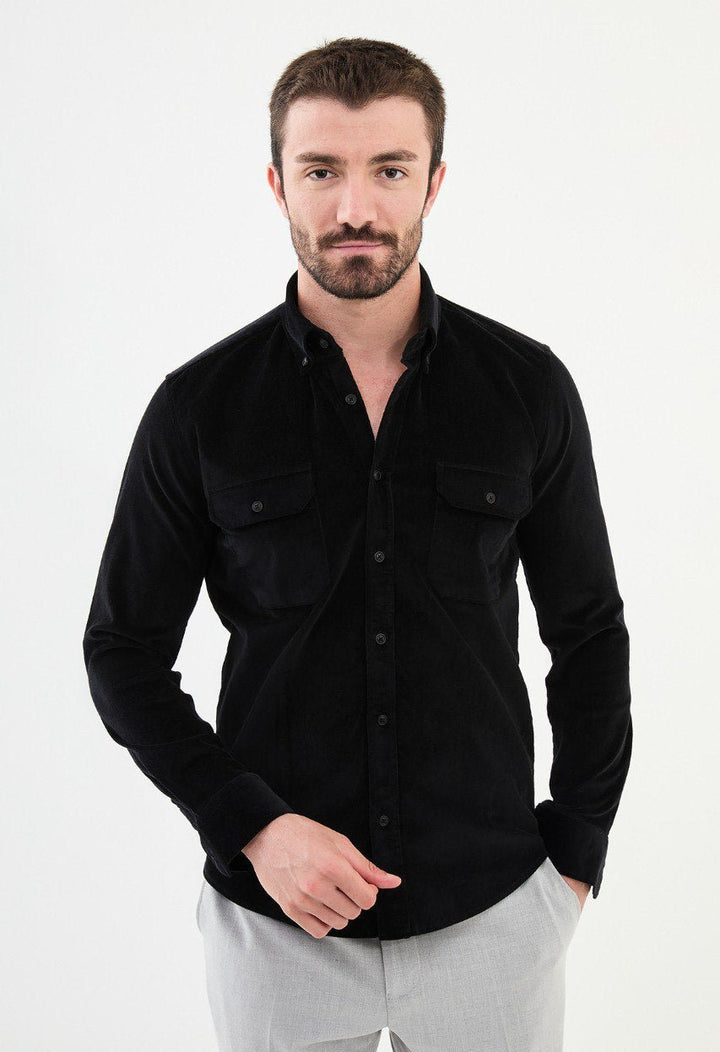 Special Design Slim Fit Black Shirt