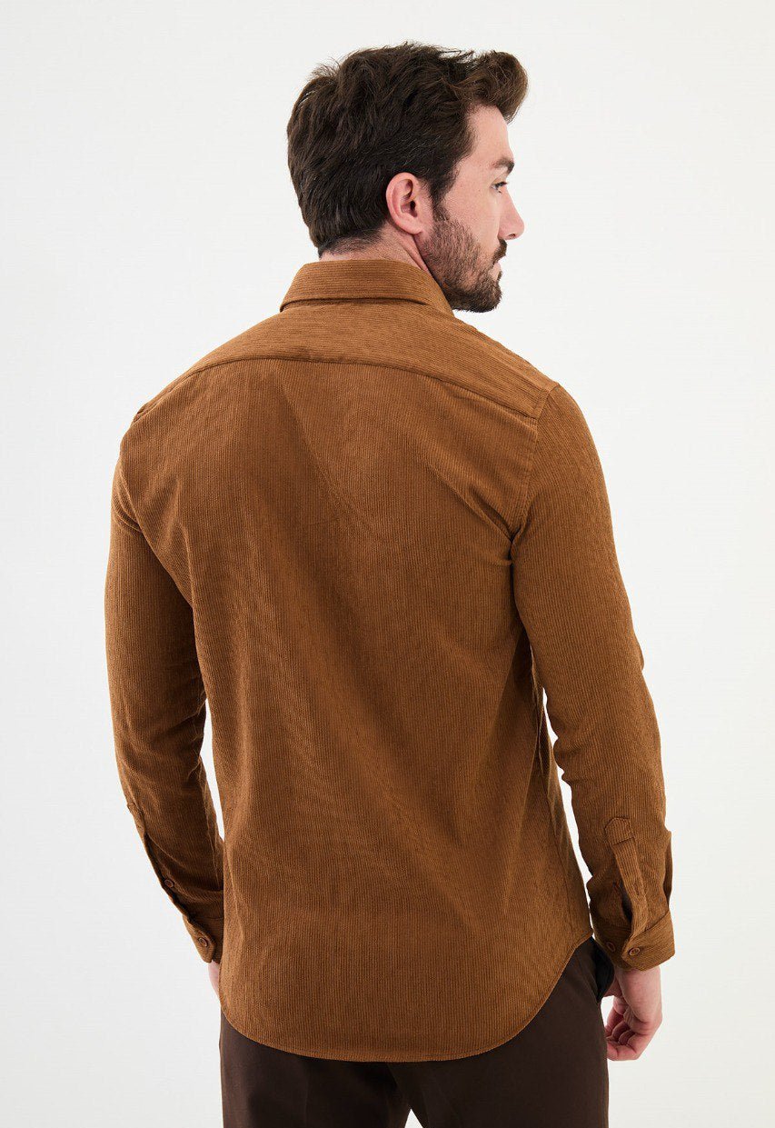 Special Design Slim Fit Camel Shirt