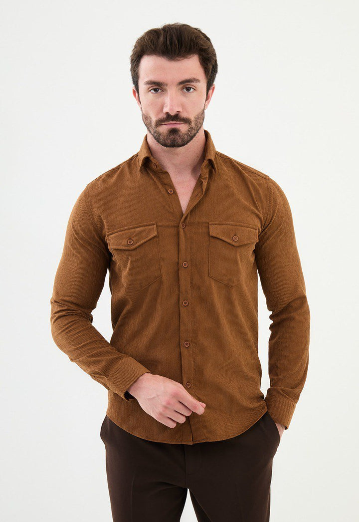 Special Design Slim Fit Camel Shirt