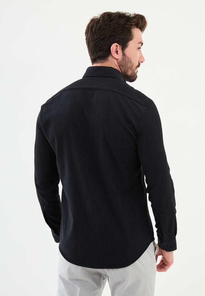 Special Design Slim Fit Dark Gray Shirt