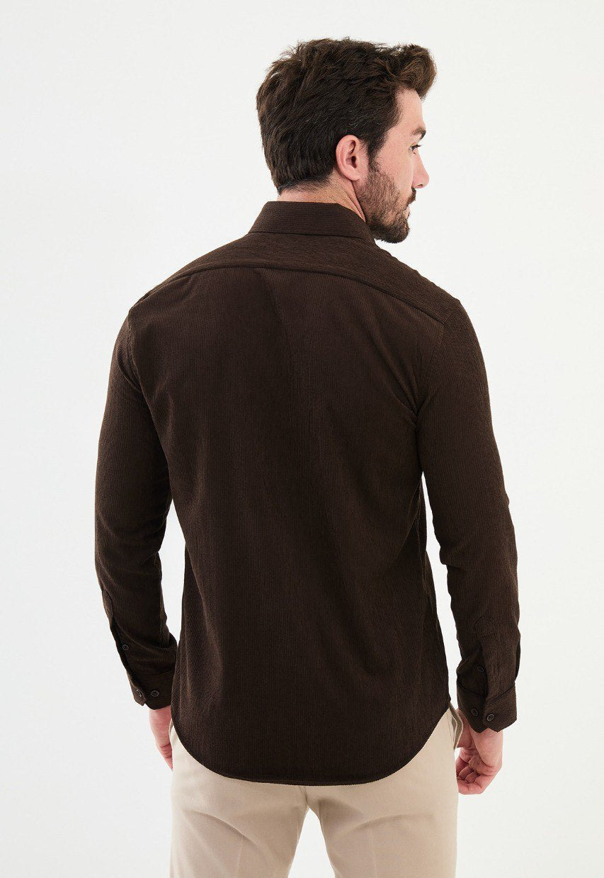 Special Design Slim Fit Brown Shirt