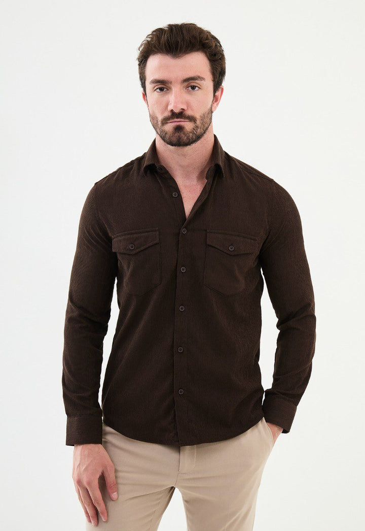 Special Design Slim Fit Brown Shirt