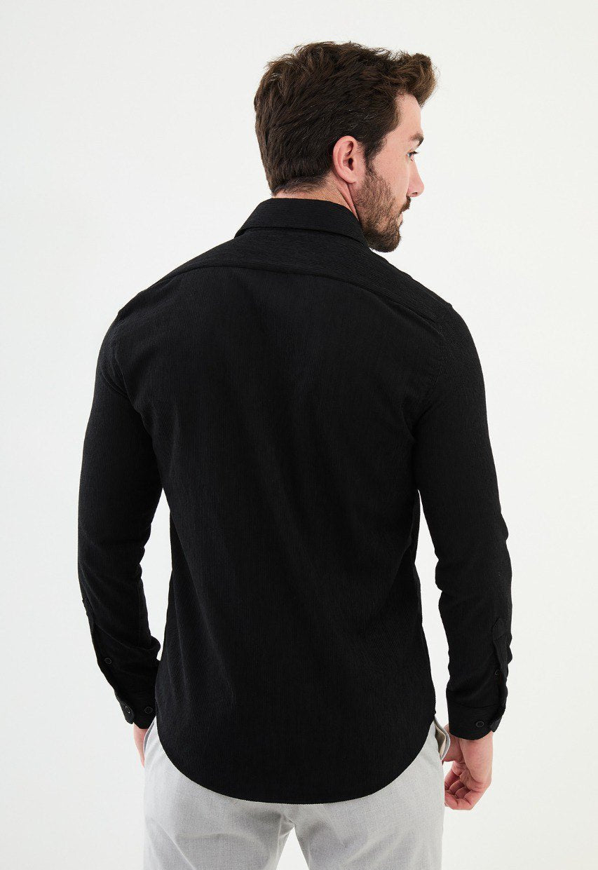 Special Design Slim Fit Black Shirt