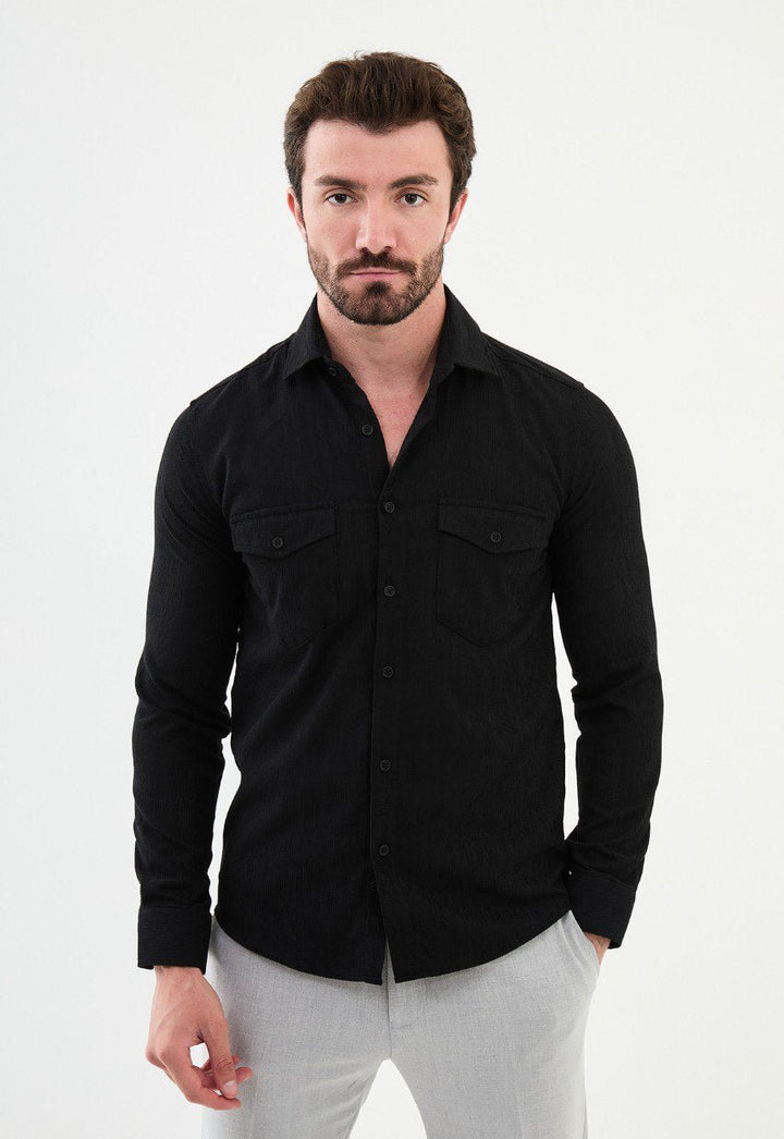 Special Design Slim Fit Black Shirt