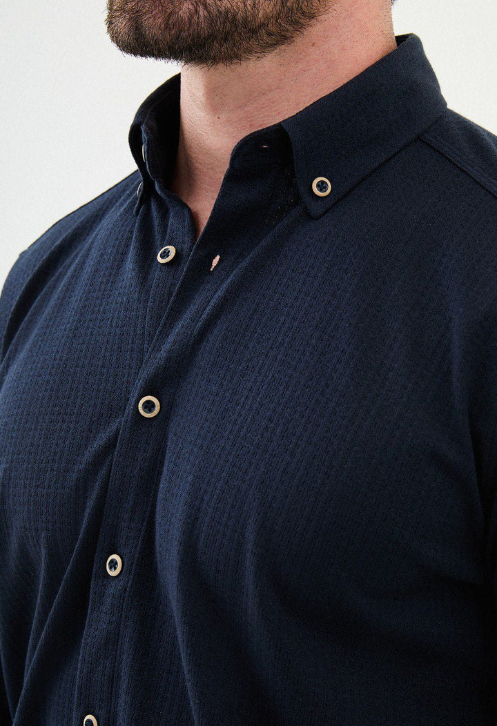 Special Design Slim Fit Navy Blue Shirt