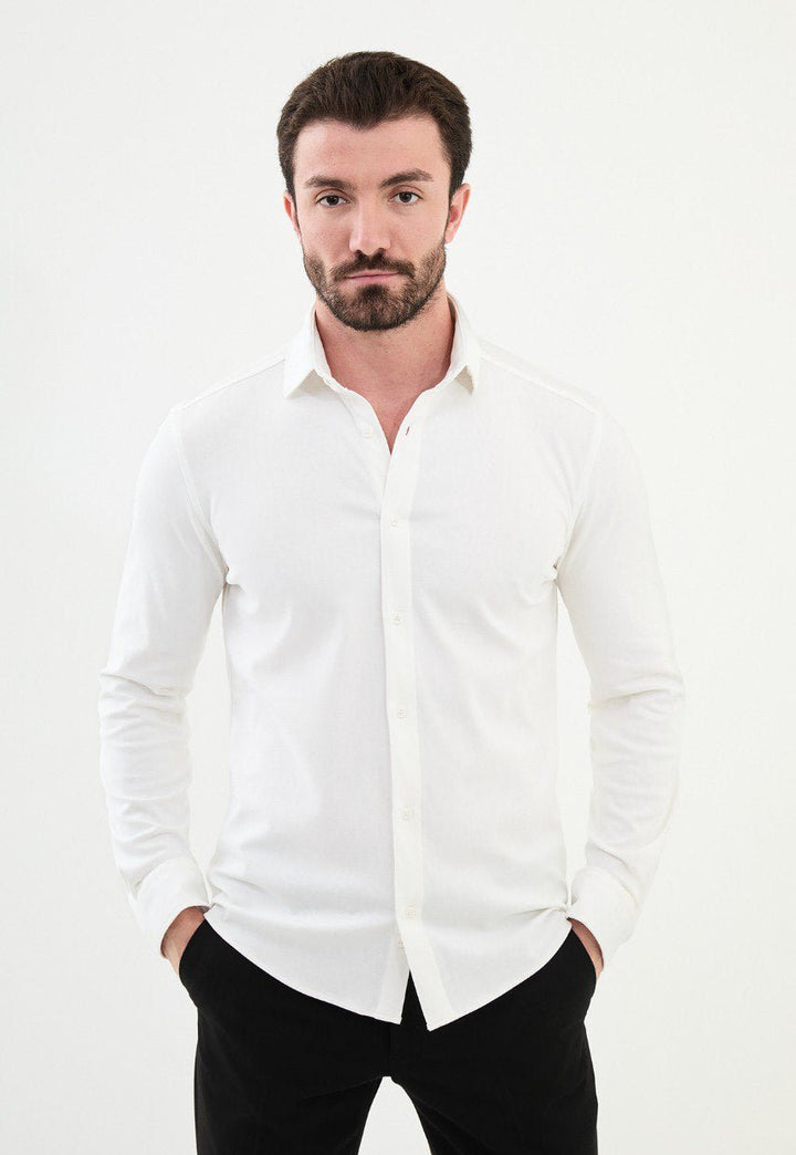 Special Design Slim Fit Ecru Shirt