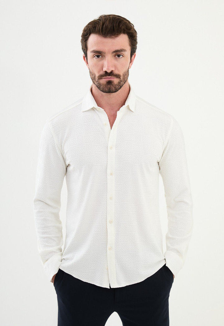 Special Design Slim Fit Whıte Shirt