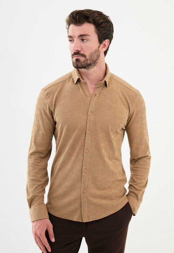 Special Design Slim Fit Beige Shirt